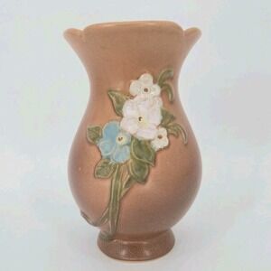 Vintage Weller Gloria G-8 Pottery Vase Brown Raised Floral 8 Inch Art Deco Brown